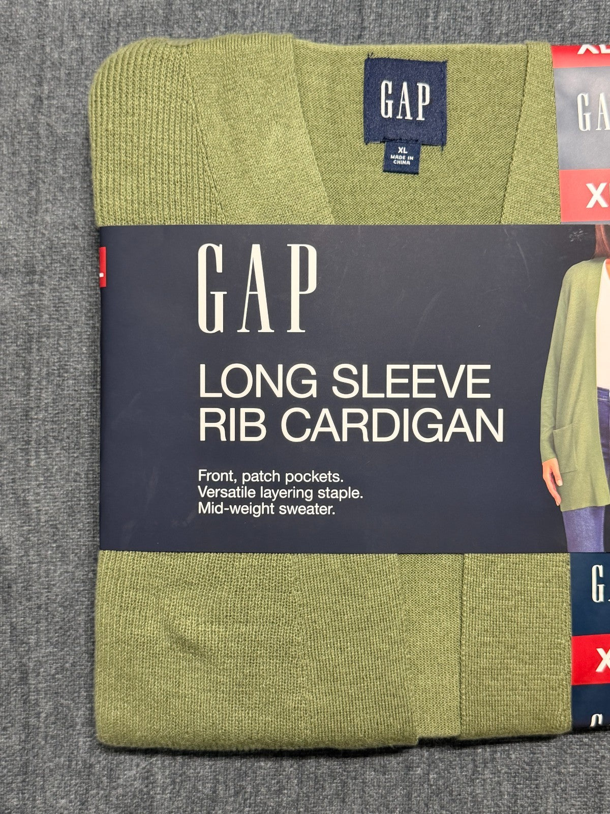 Gap Long Sleeve Rib Cardigan Sweaters Women's XL Green Patch Pockets Winter Cozy