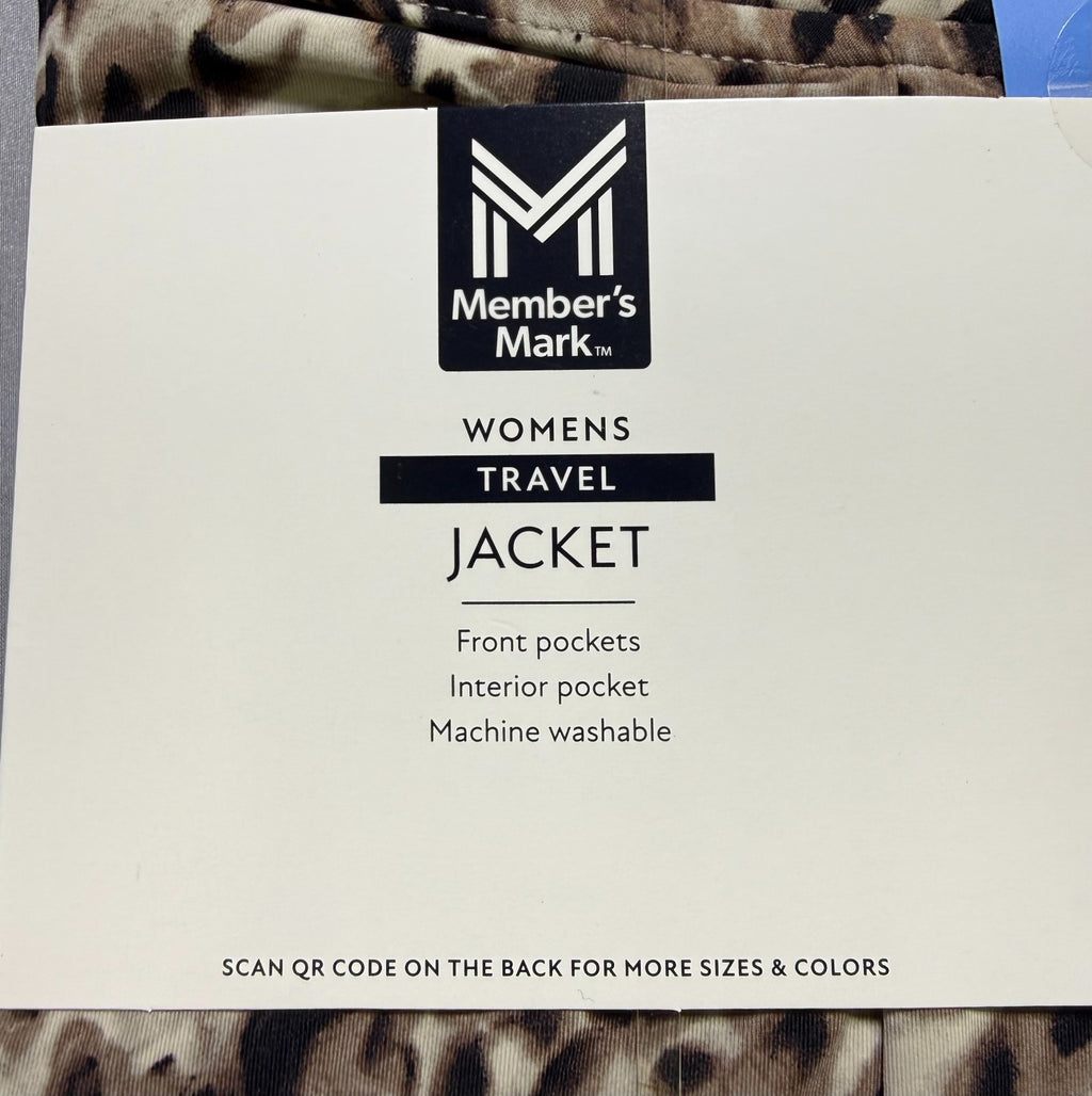 NWT Member's Mark Full-Zip Travel Jacket Women's Large Black/Brown Leopard Print