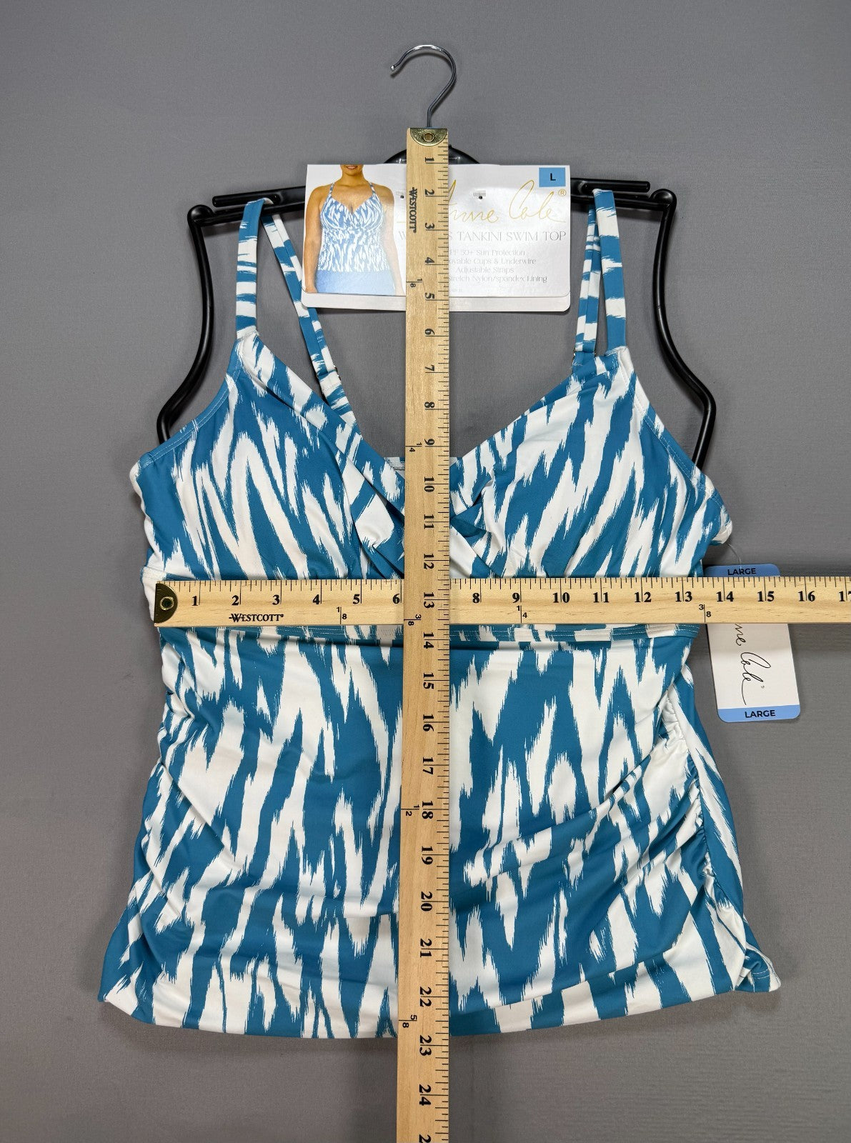 NWT Anne Cole Tankini Swim Top Womens Large Turquoise White UPF 50+ Summer Beach