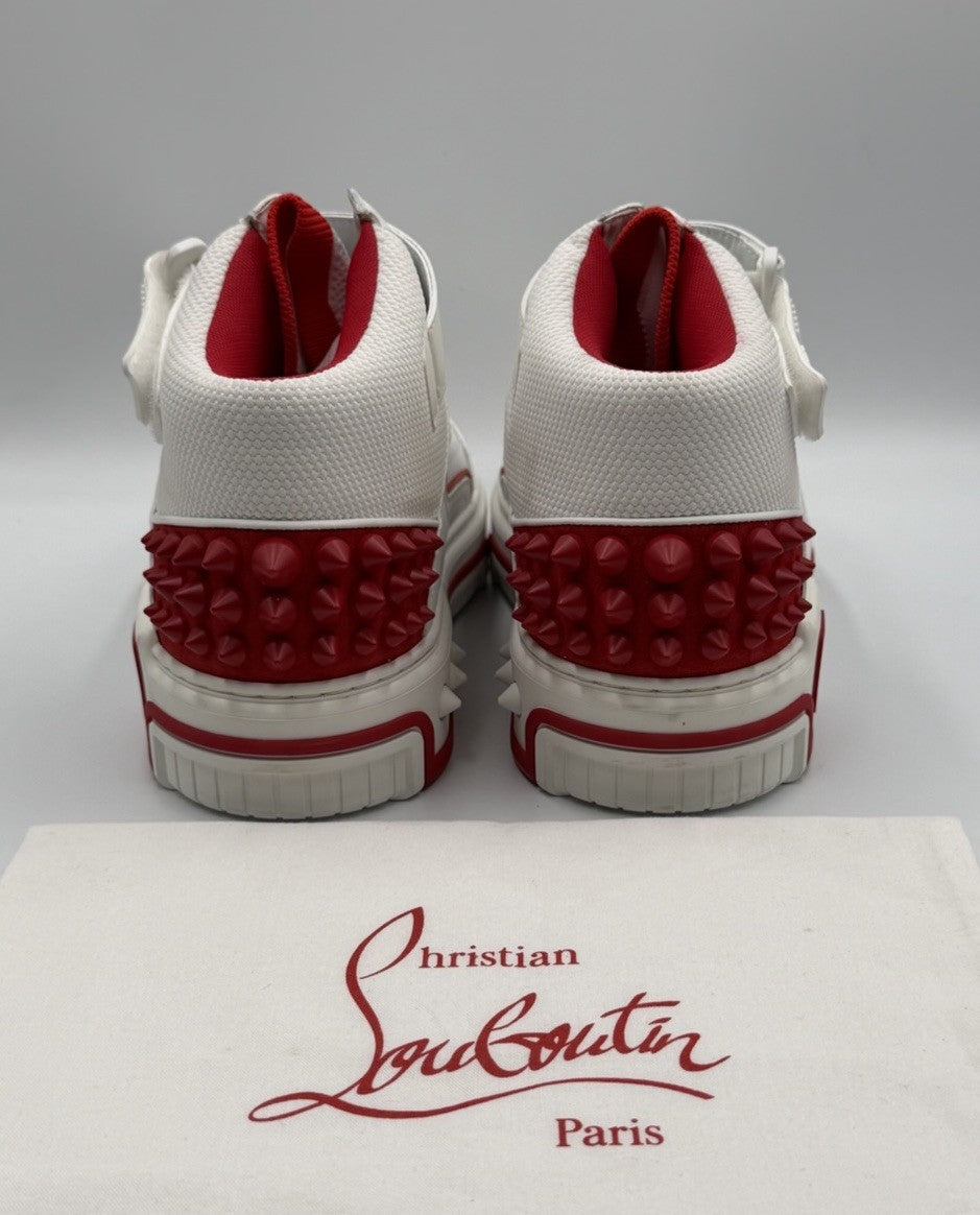 CHRISTIAN LOUBOUTIN White Red Astroloubi Spike Mid Top Sneakers 41.5 EU; 8.5 US