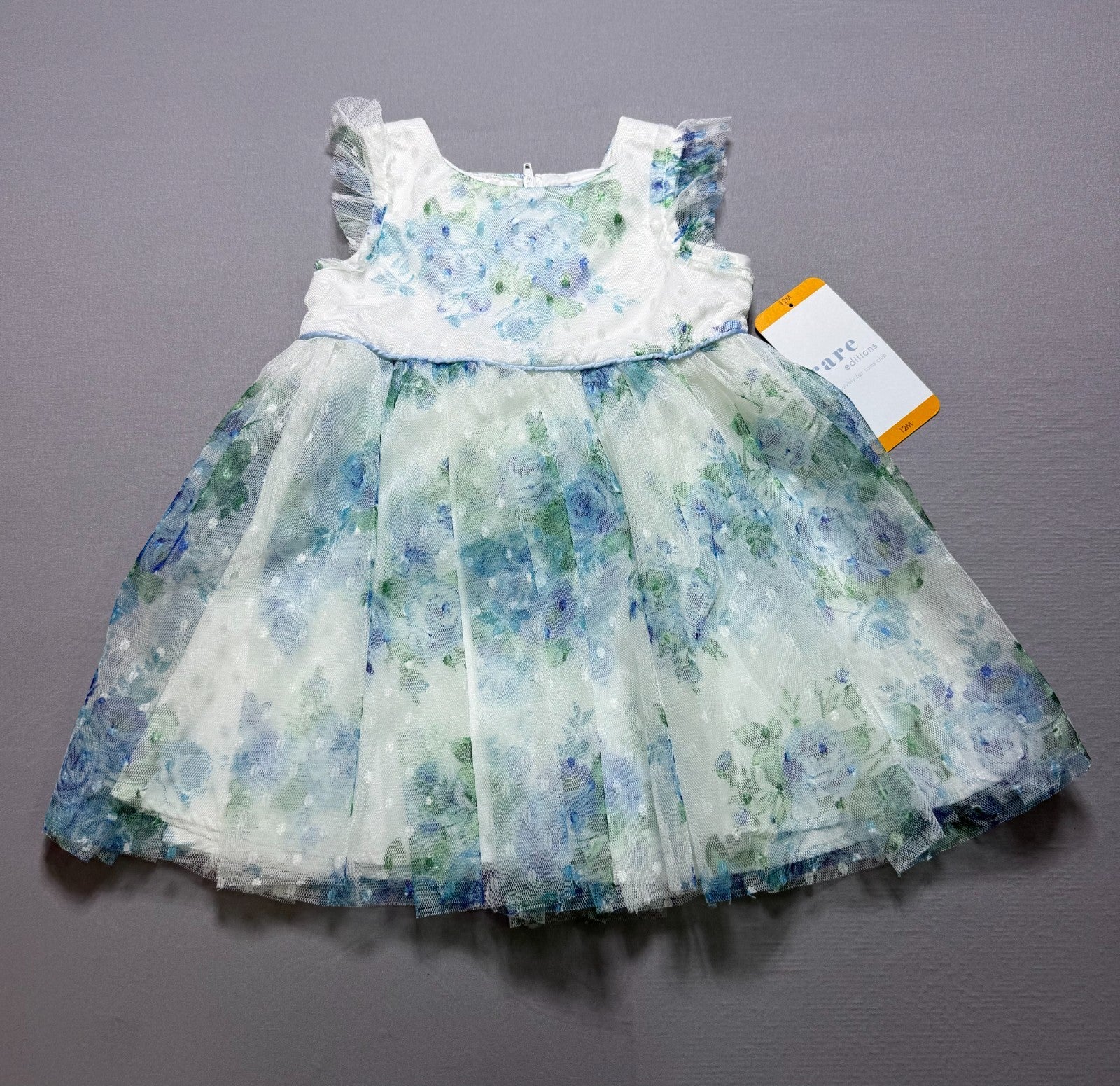 NWT Rare Editions Occasion Dress Baby Toddlers 12M Blue Floral Lined Lightweight