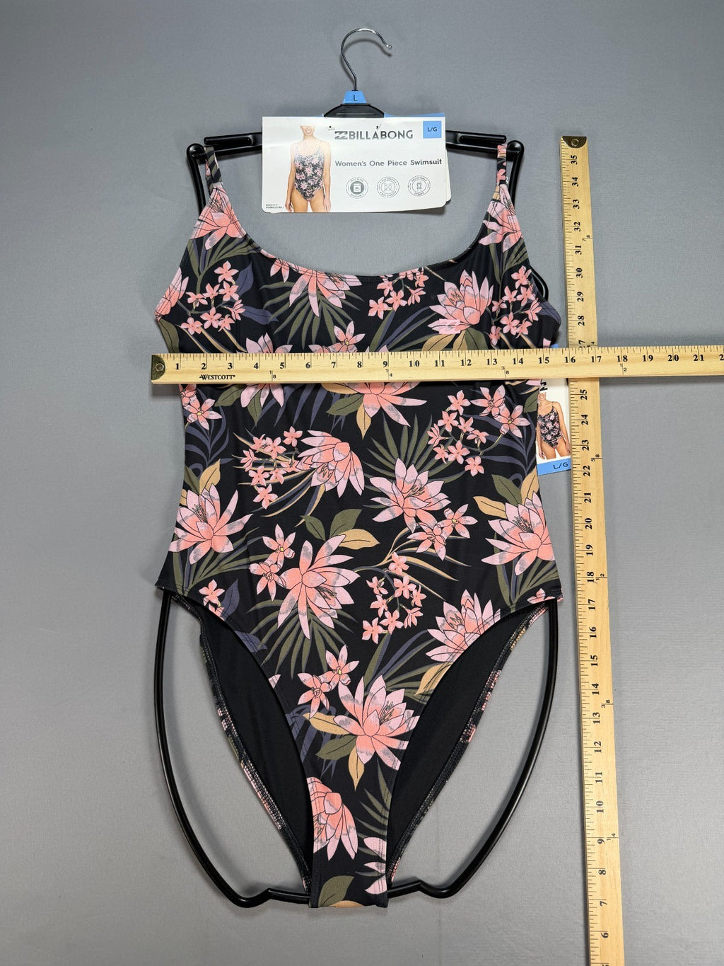 NWT Billabong One-Piece Swimsuit Women Large Black Floral Sleeveless Summer Gear