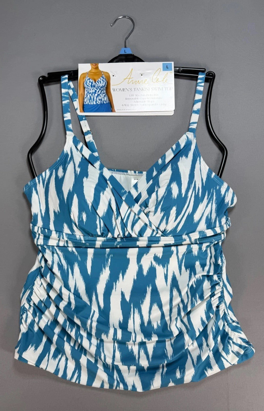 Anne Cole Limited Edition Tankini Swim Top Women's Large Blue Ikat Print Preppy