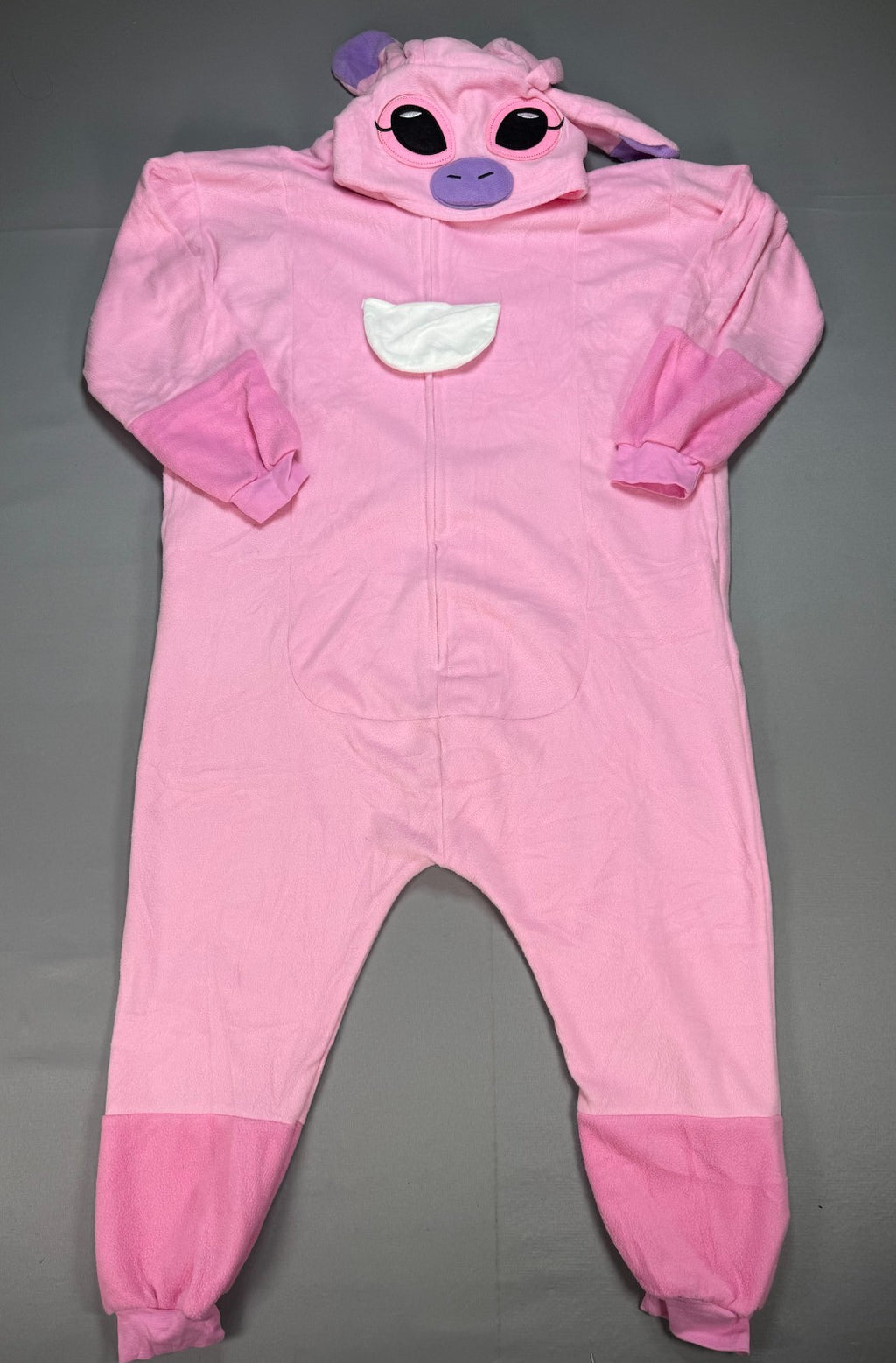 Lilo & Stitch Angel One Piece Cosplay Costume Fleece Hooded Pajamas Adult Pink