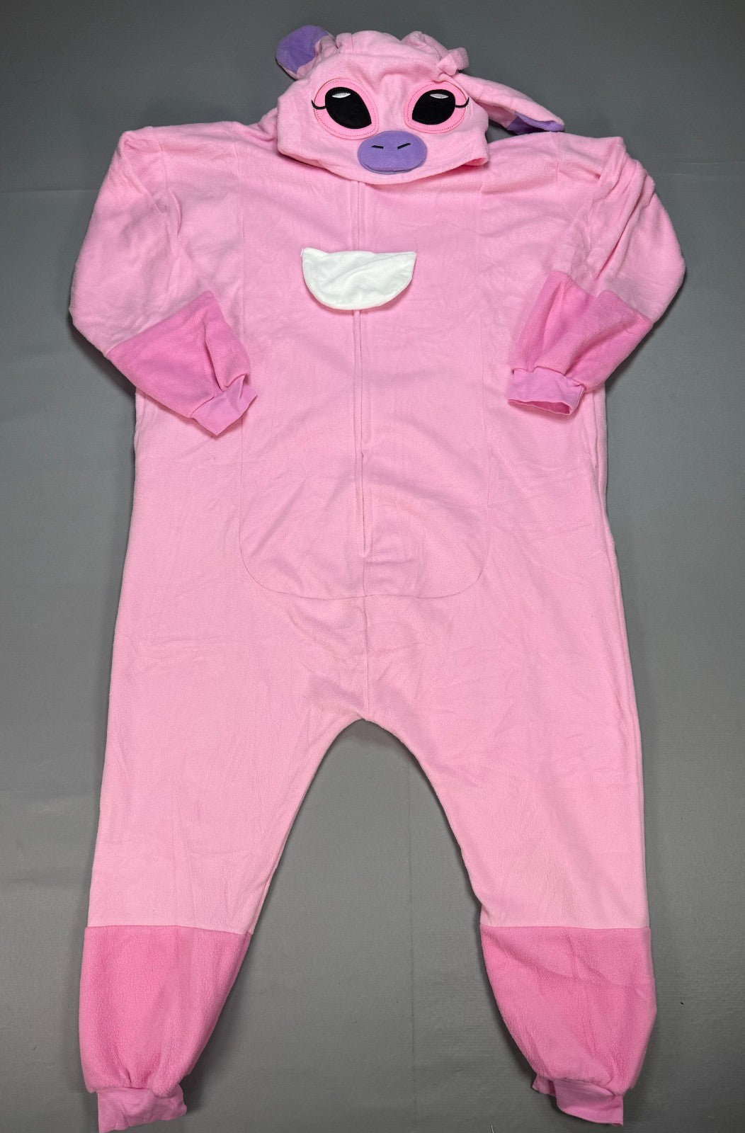 Lilo & Stitch Angel One Piece Cosplay Costume Fleece Hooded Pajamas Adult Pink