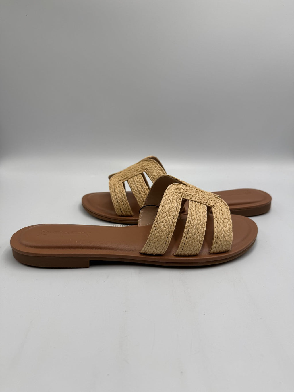The Drop Monika Raffia Fashion Slip On Flat H-Band Slide Sandals Women's 8 Beige