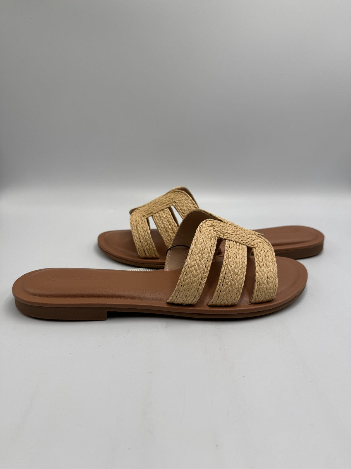 The Drop Monika Raffia Fashion Slip On Flat H-Band Slide Sandals Women's 8 Beige