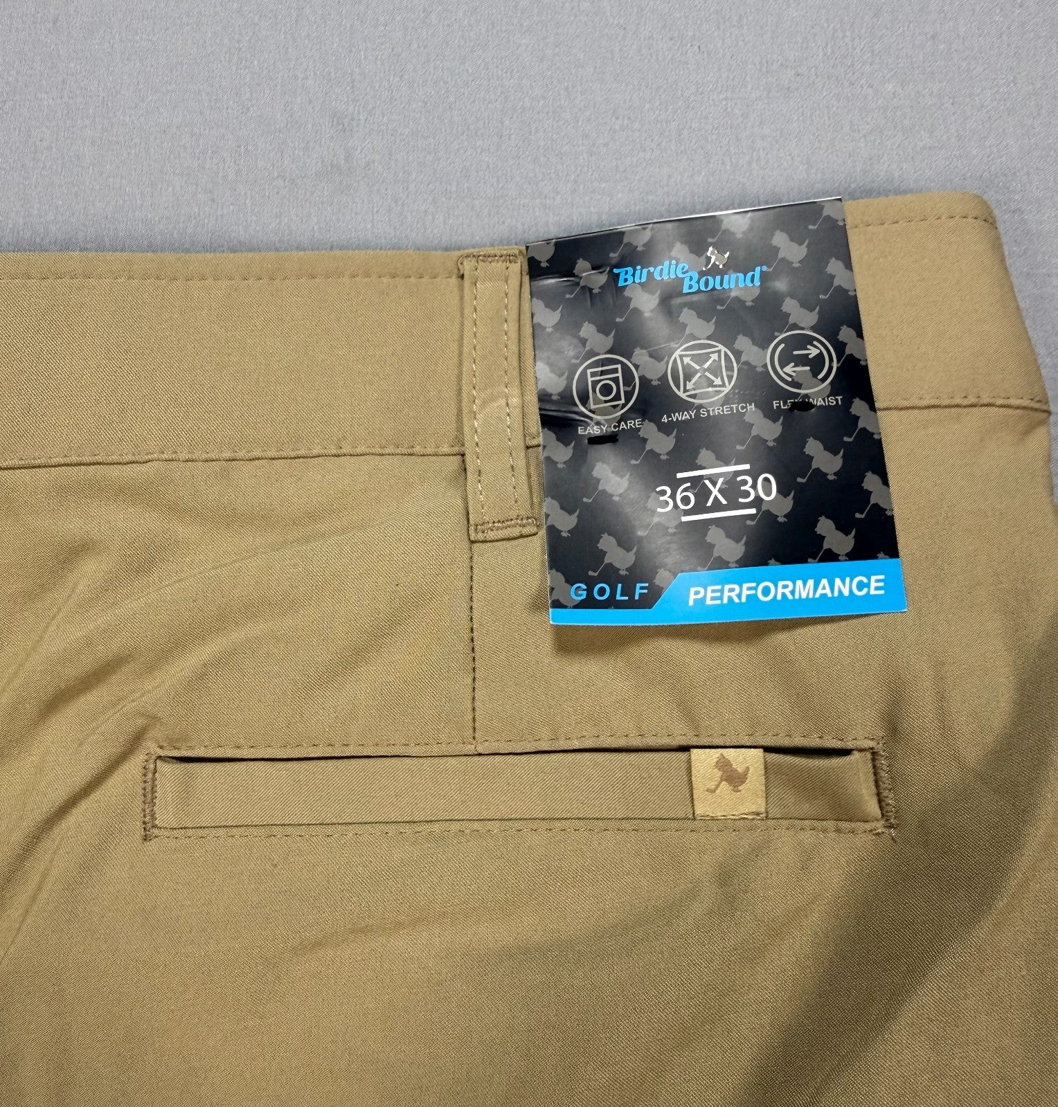 NWT Birdie Bound Golf Pants Men's 36X30 Beige Flat Front Lightweight Performance