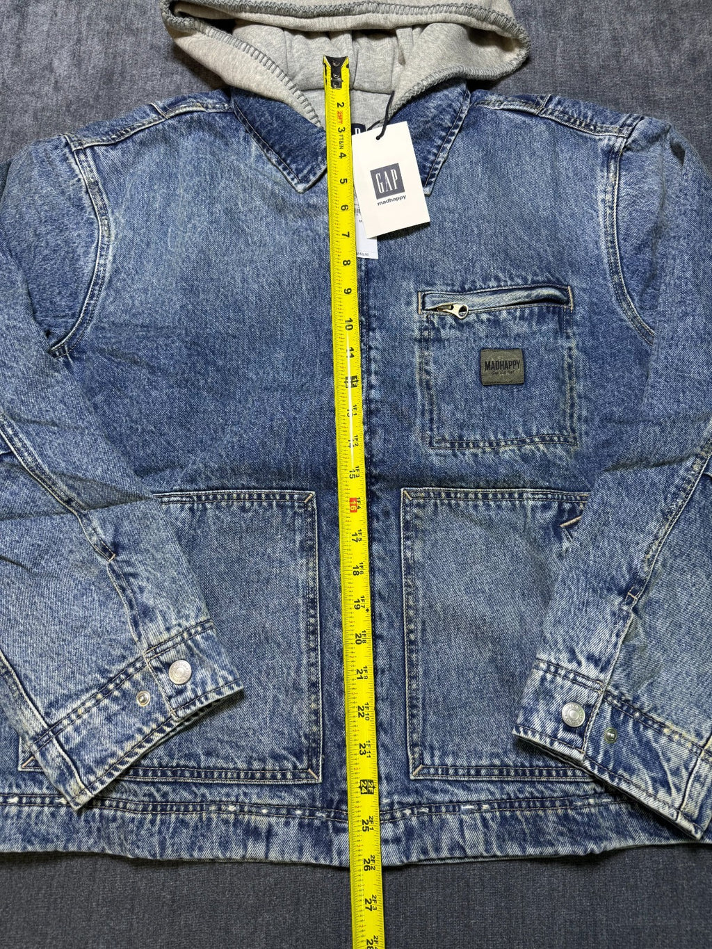 Gap X MadHappy Denim Jacket Men's Medium Blue Full-Zip Hooded Long Sleeve Collar