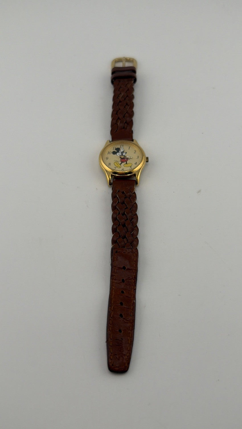 Disney Mickey Mouse Vintage Watch with Braided Brown Leather Strap Band
