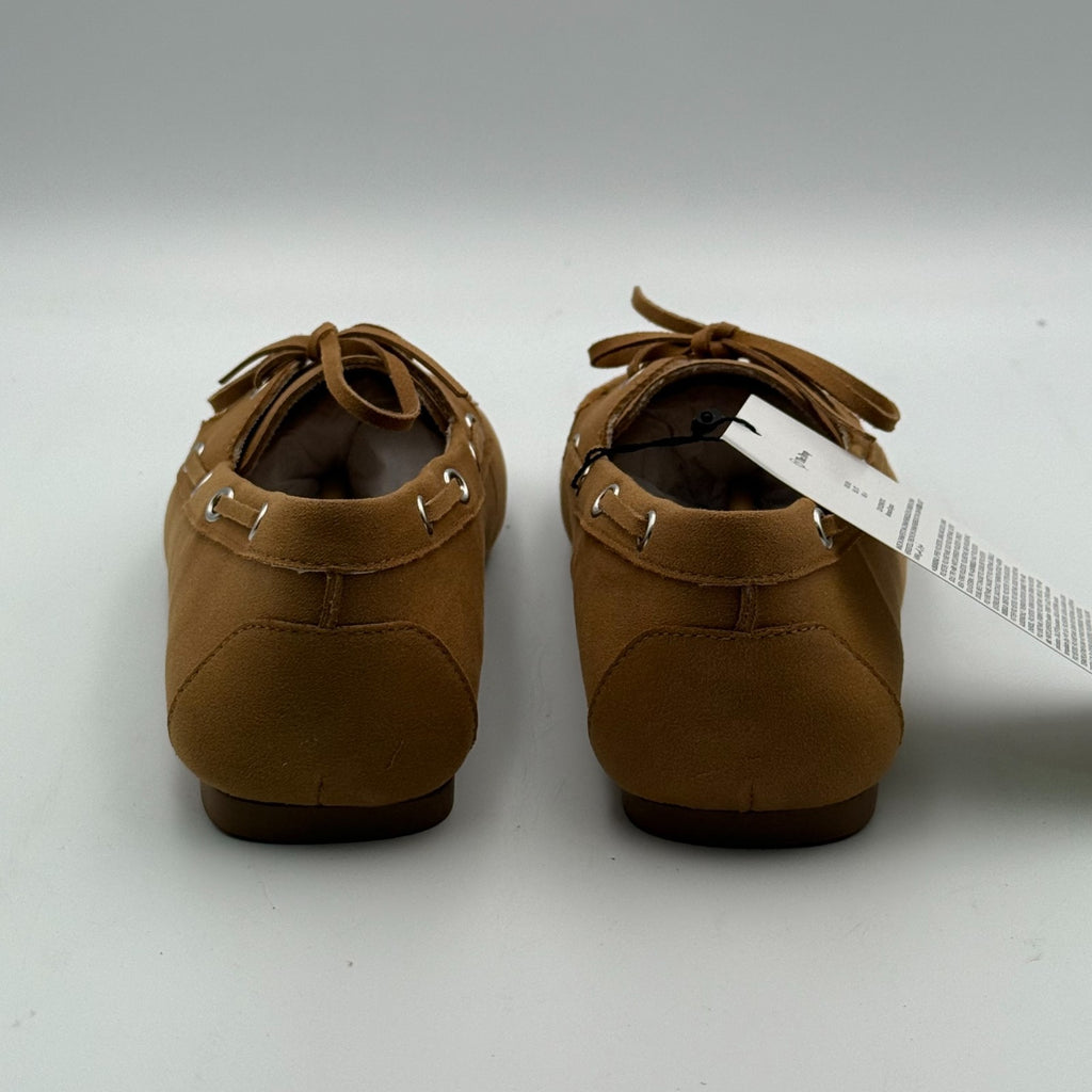 New The Drop Lace Details Boat Shoes Women's 6.5 Tan Faux Suede Slip-On Comfort