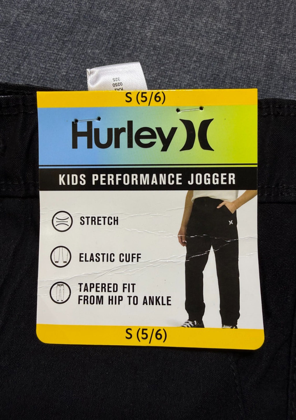 NWT Hurley Performance Joggers Kids Small (5/6) Black Logo Tapered Fit Stretch