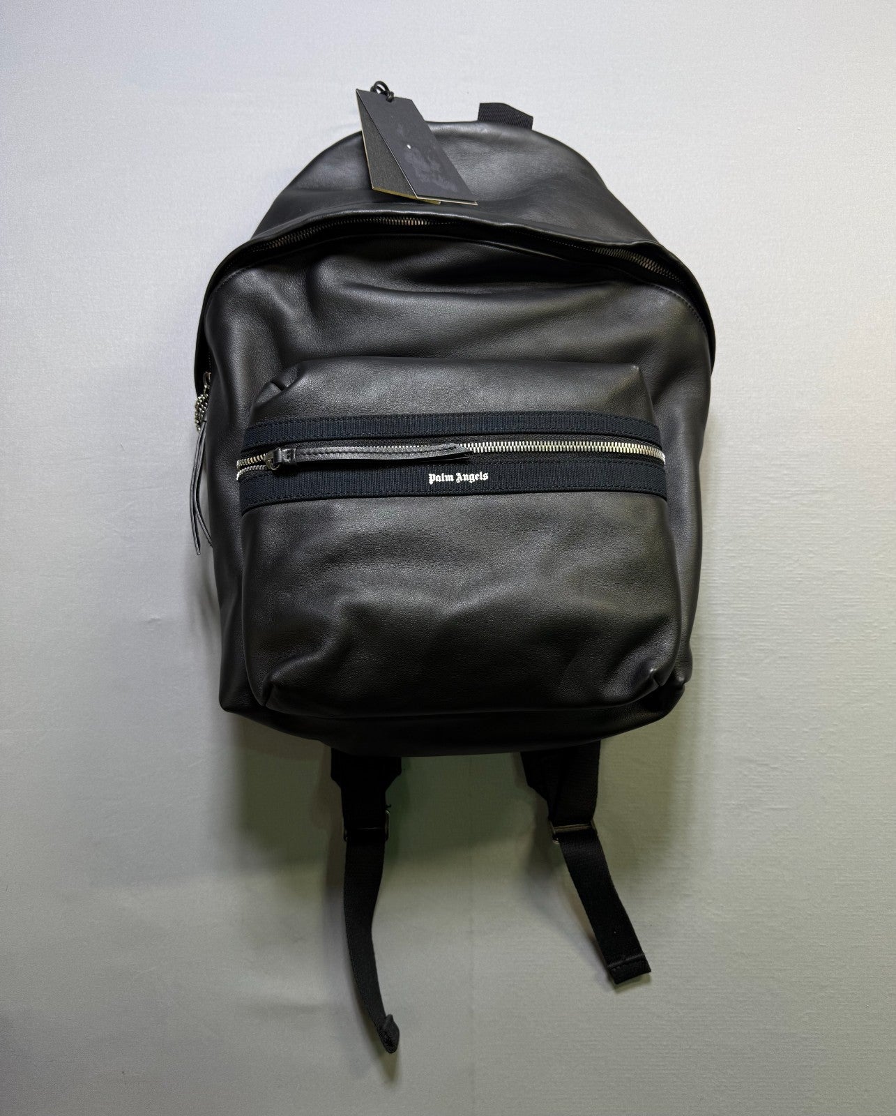 New Palm Angels Logo Backpack Unisex Black Leather Fashion Travel Outdoor Bag
