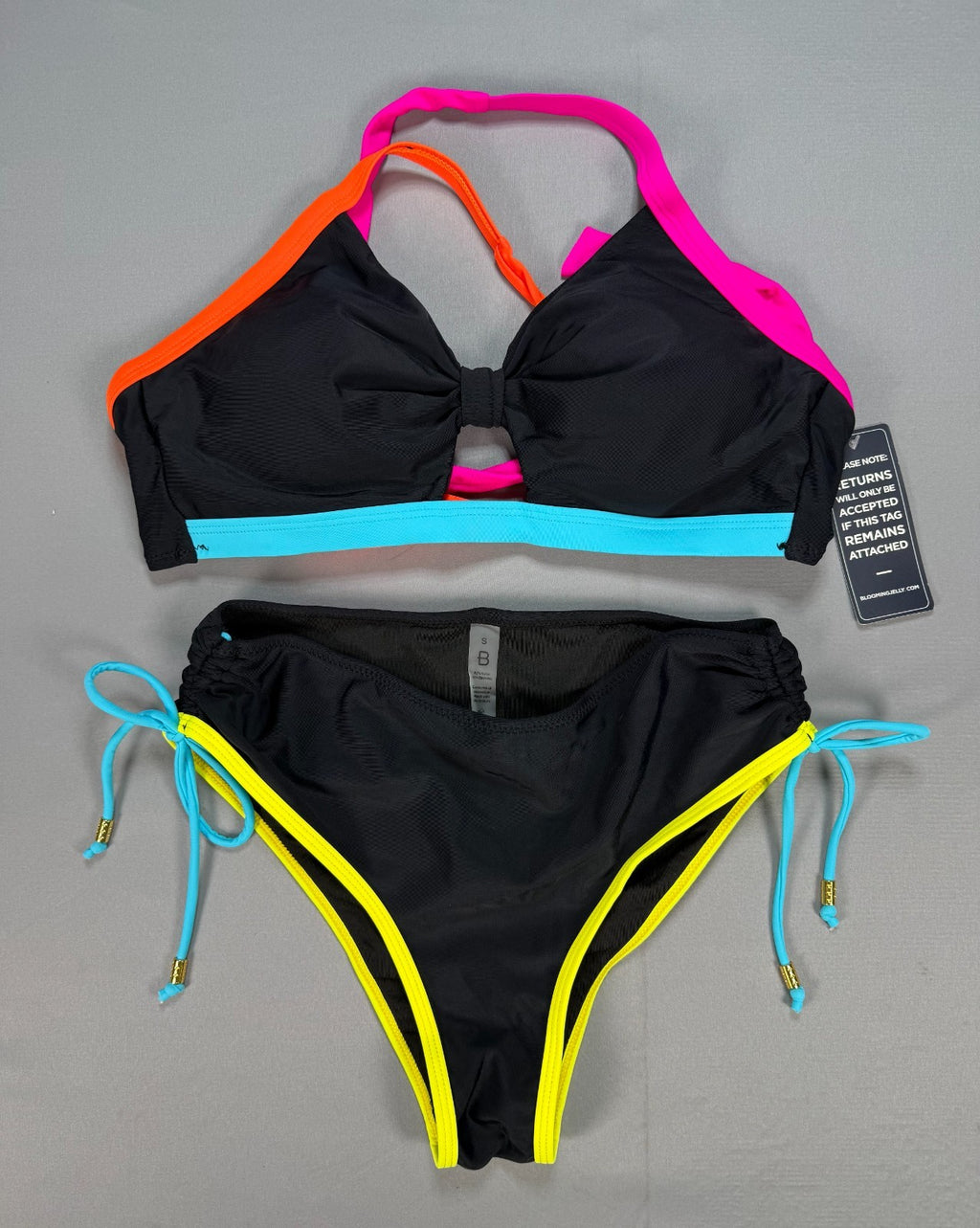 NWT B2prity 2 Piece Bikini Set Women’s Small Black Neon Summer Beach Swimsuit