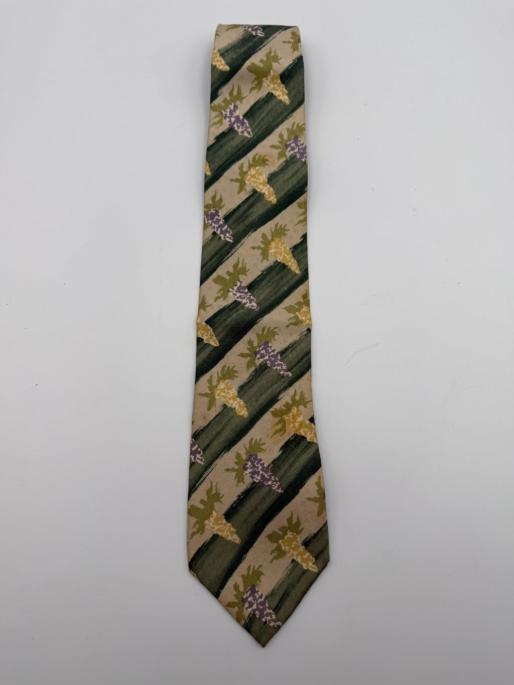 Vintage Yves Saint Laurent Necktie 100% Silk Tie Green Beige Floral Abstract Tie