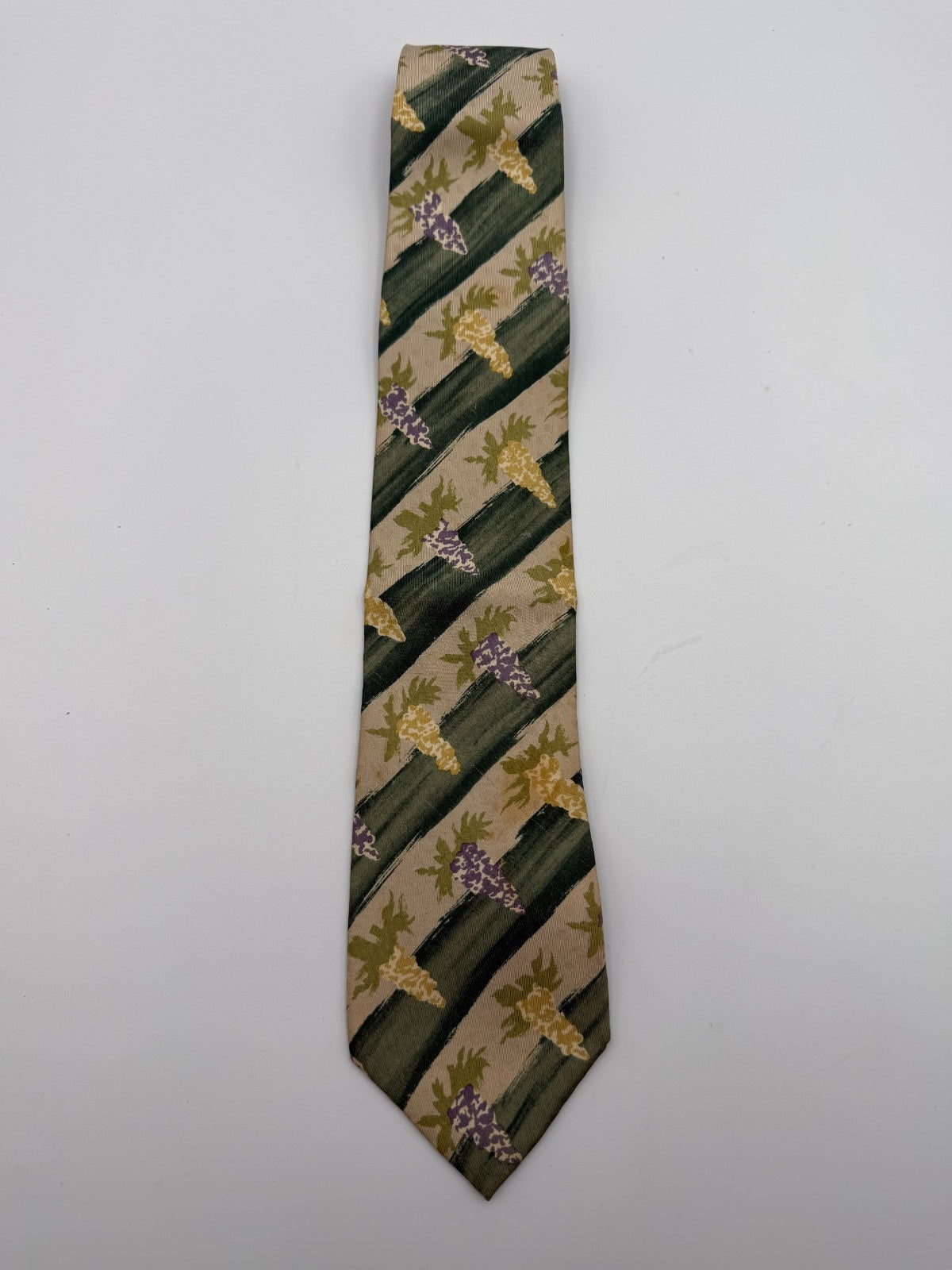 Vintage Yves Saint Laurent Necktie 100% Silk Tie Green Beige Floral Abstract Tie