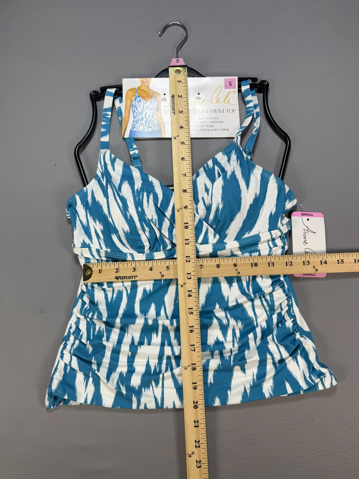 NWT Anne Cole Tankini Swim Top Womens Small Turquoise White UPF 50+ Summer Beach