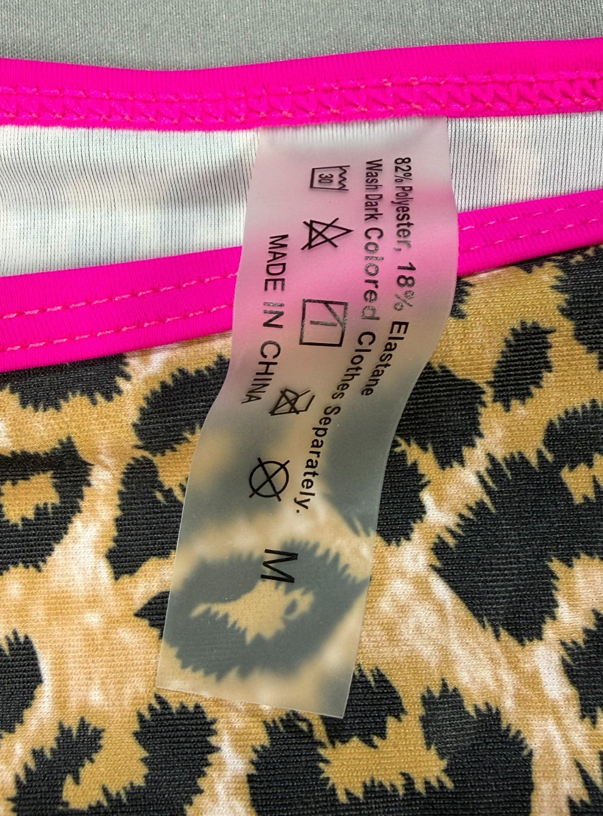 Women's Leopard Print Bikini Set Medium Pink Trim Triangle Top High Cut Bottoms