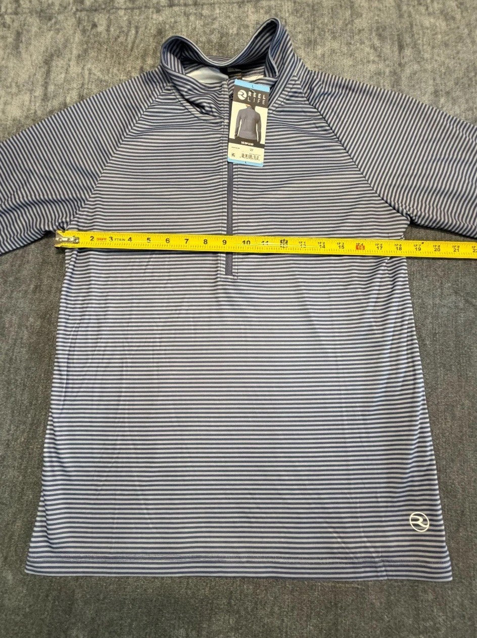 NWT Reel Life 1/2 Zip Long Sleeve UV Shirt Women’s Large Blue Striped Pullover