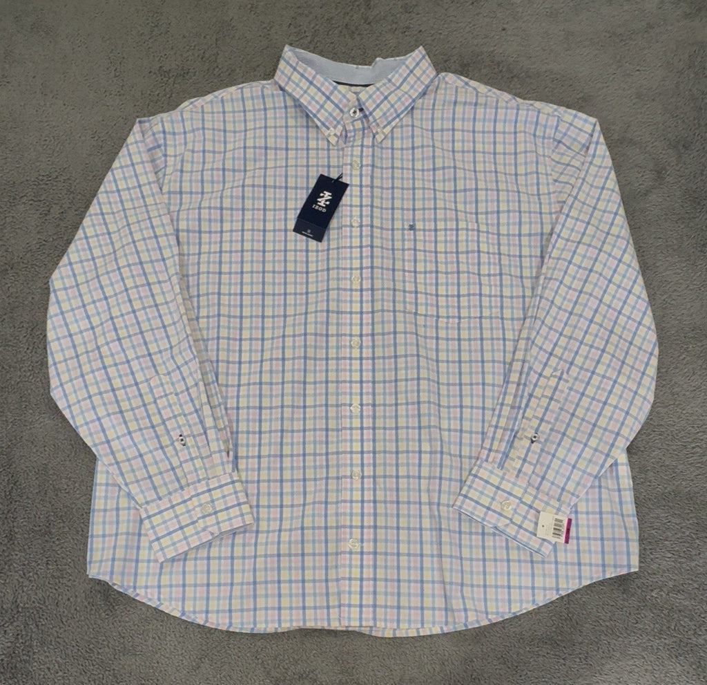 Izod NEW Comfort Sundress Men's Blue Plaid Button Shirt Big & Tall Size 2XL