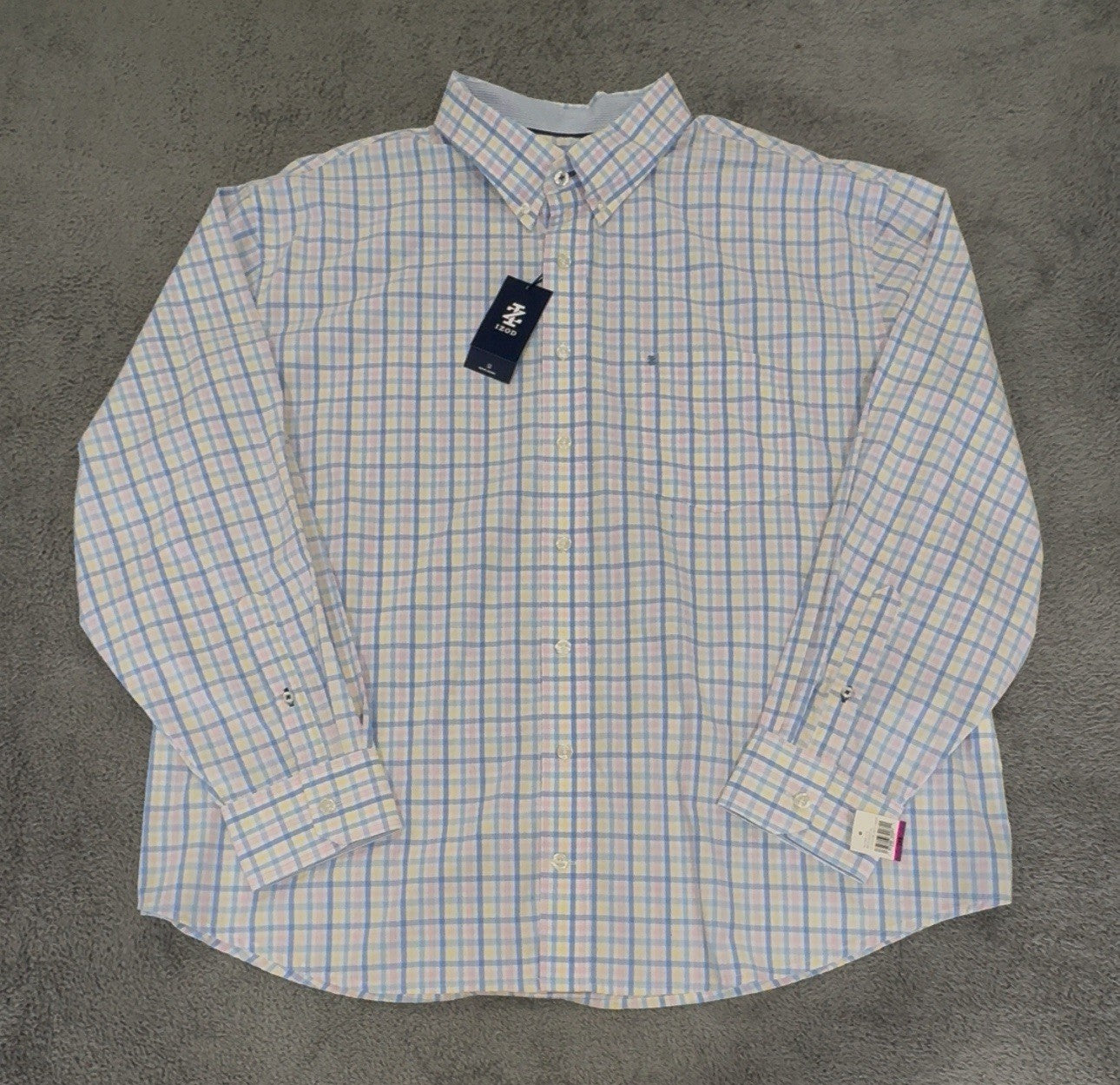 Izod NEW Comfort Sundress Men's Blue Plaid Button Shirt Big & Tall Size 2XL