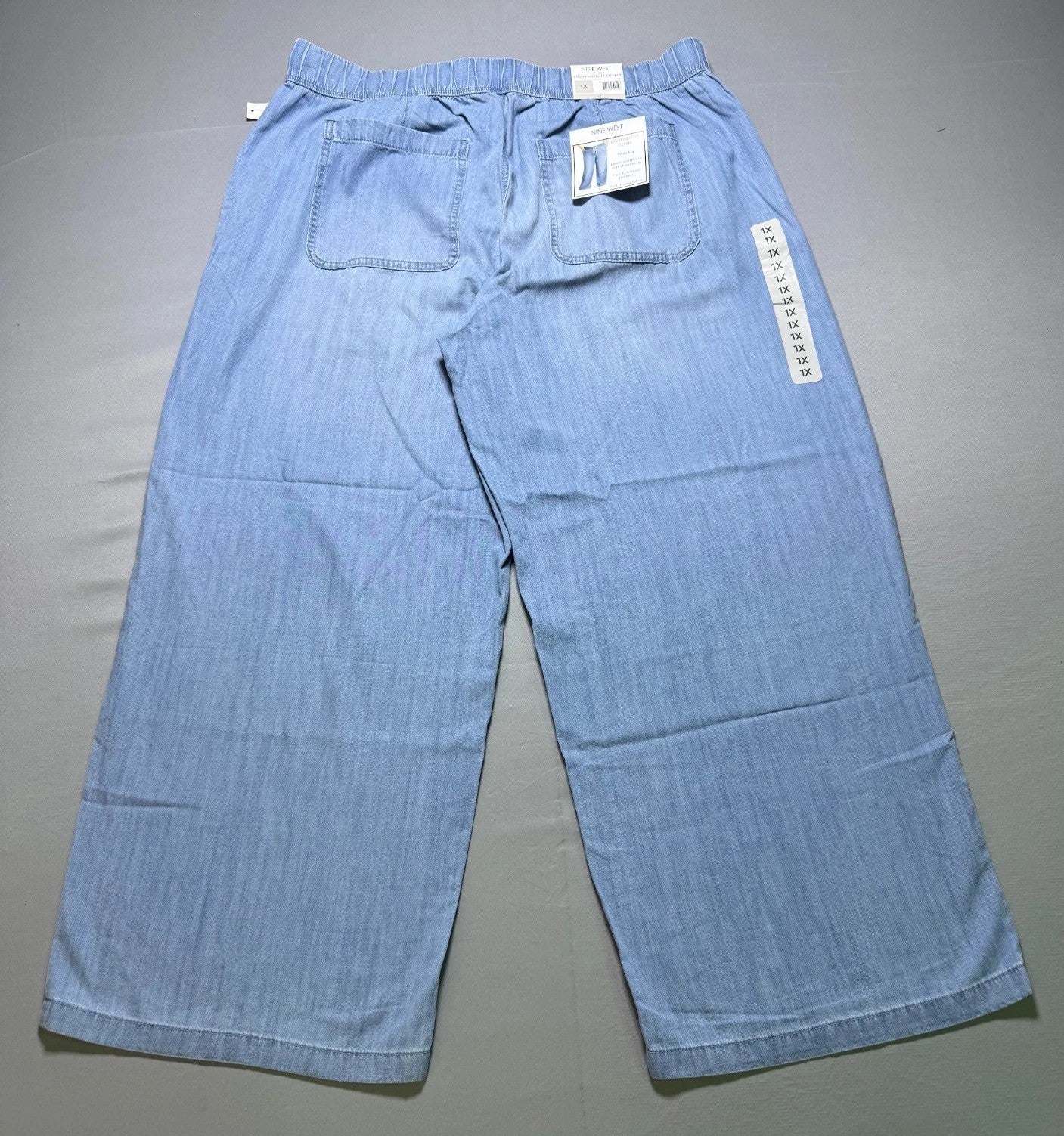 NWT Nine West Lightweight Denim Wide Leg Jeans Women 1X Blue Light Wash Pull-On