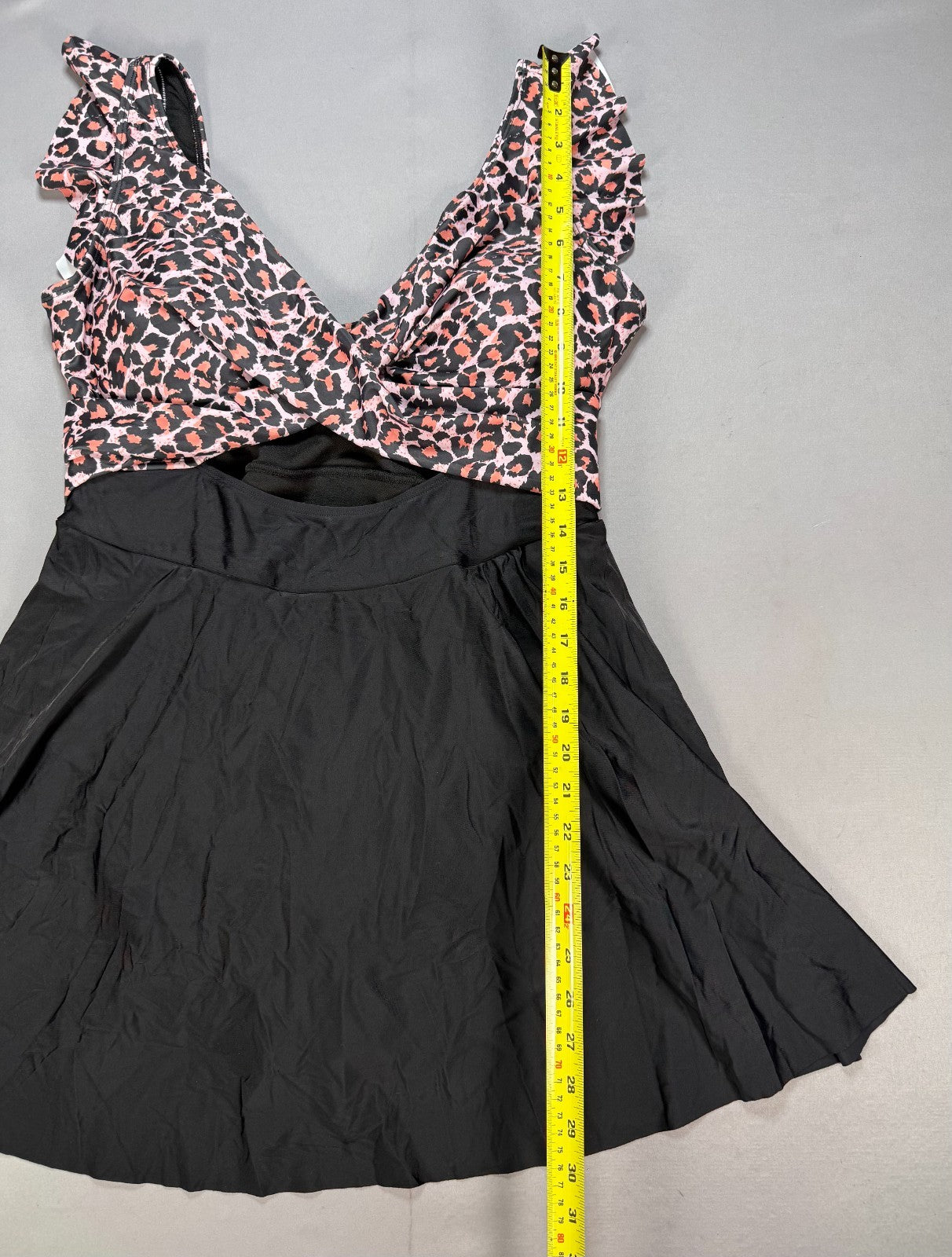 B2prity Cutout One Piece Skirt Swimsuit Women's 2XL Black Leopard V-Neck Cutout
