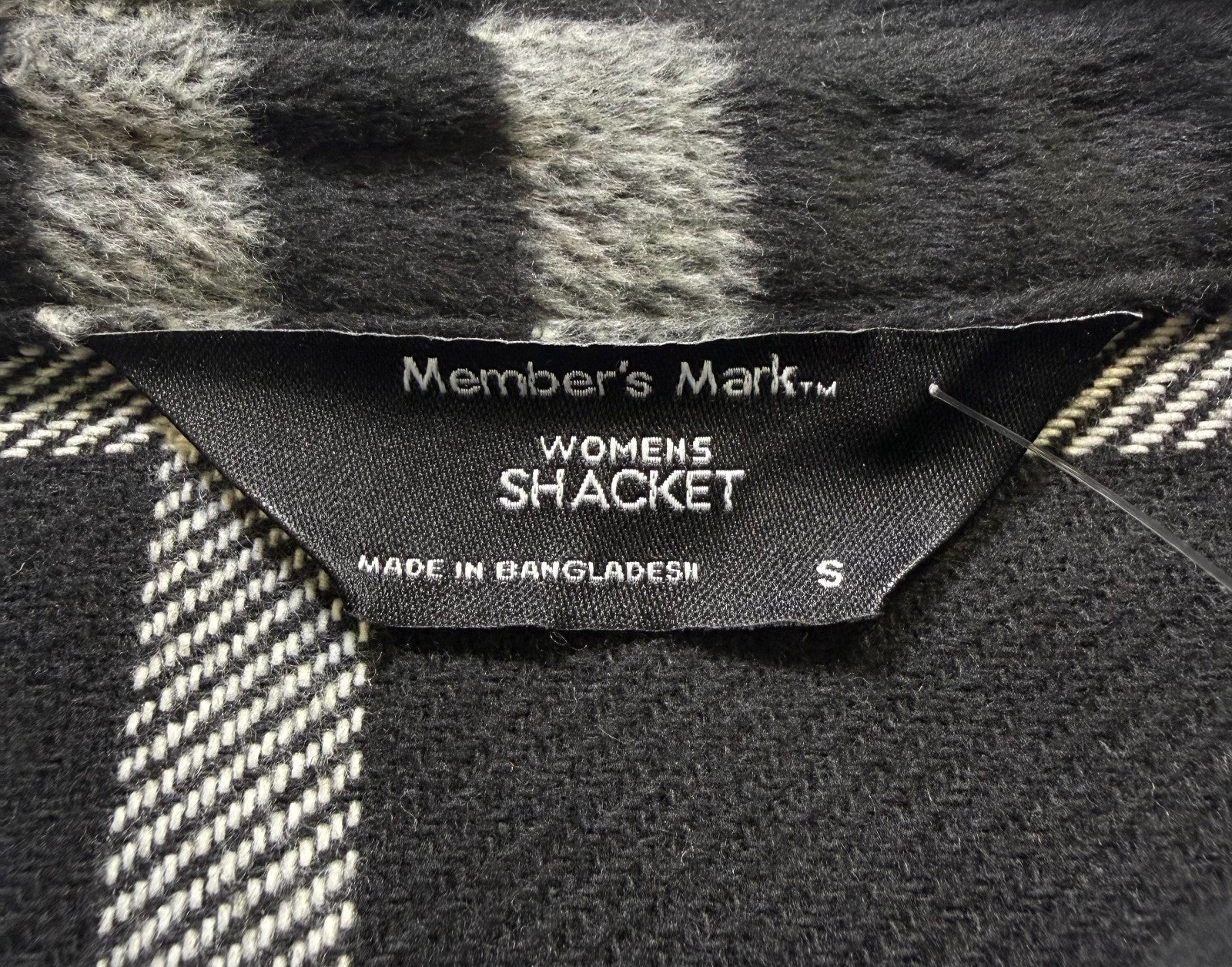 NWT Member's Mark Button-Front Plaid Shacket Women's Small Black/White Pockets
