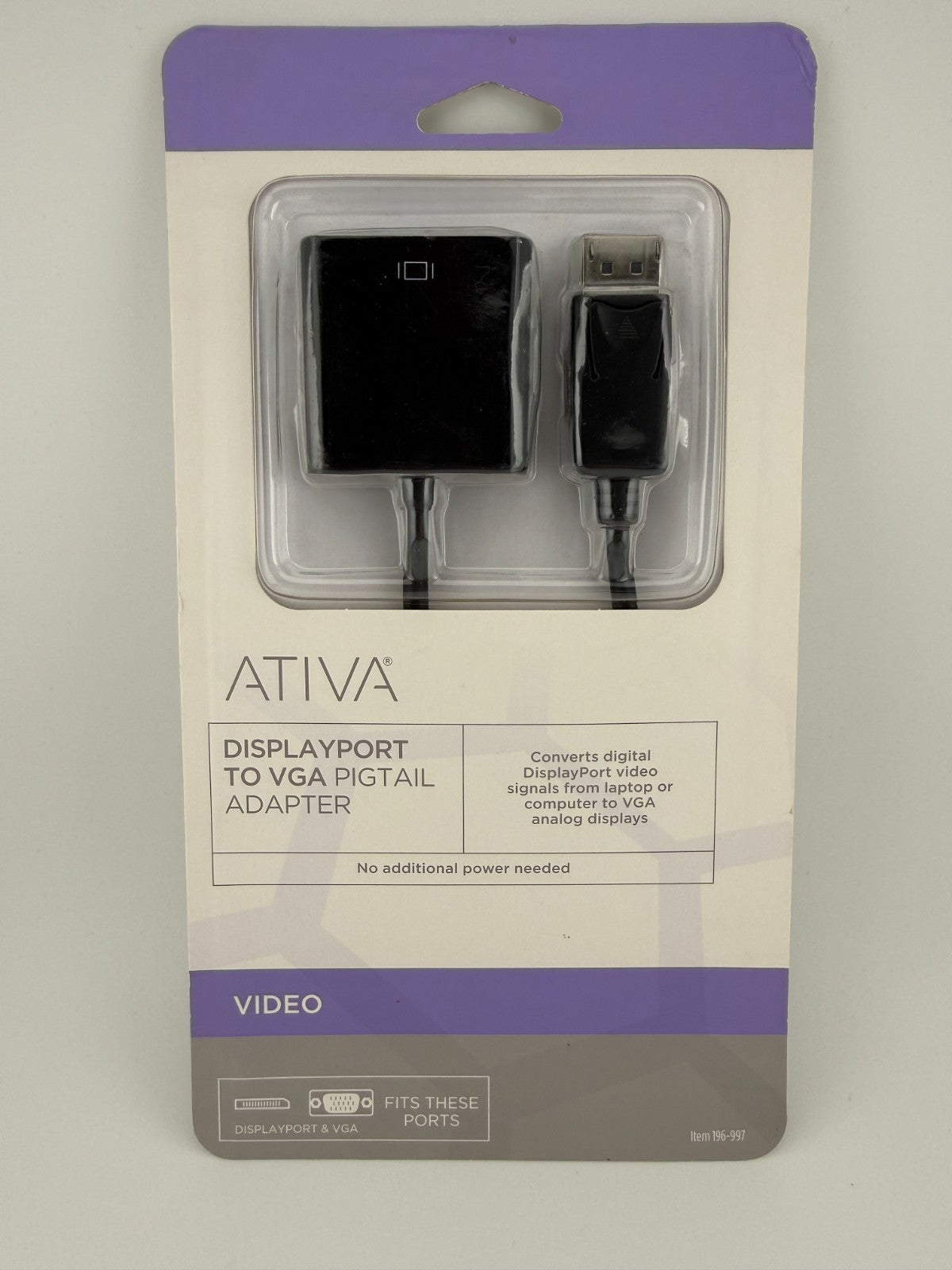 NEW Ativa 36543 Black 6-Inches Universal DisplayPort to VGA Pigtail Adapter