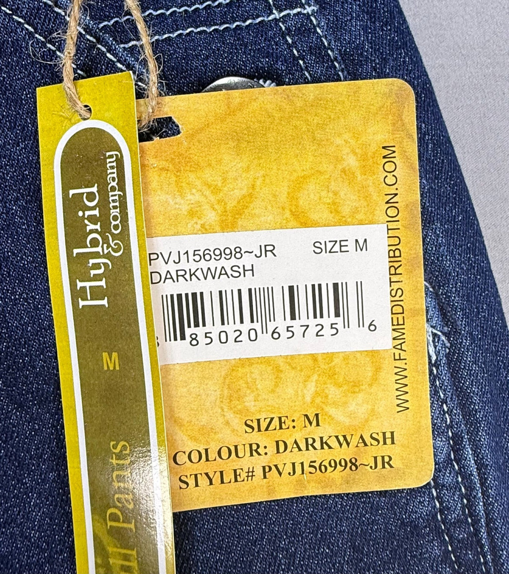 Hybrid & Company Stretch Overall Pants Women's Medium Dark Wash Pockets Preppy