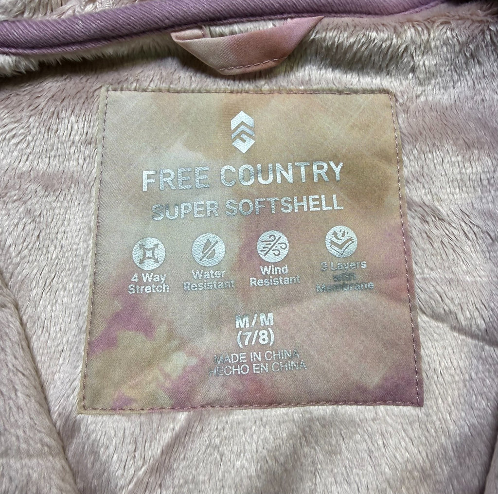 NWT Free Country Softshell Jacket Girls Medium 7/8 Pink Stretch Water Resistant