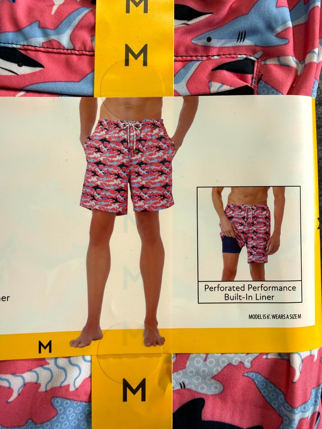 NWT Member's Mark Resort Swim Trunks Men's Medium Pink Fish Print UPF 50+ Lined