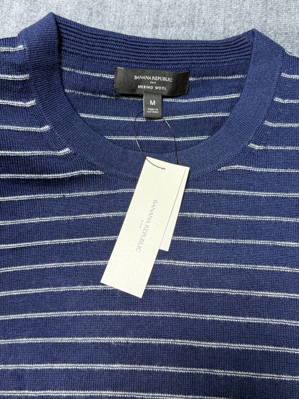 NWT Banana Republic Merino Wool Textured Striped Sweater Men's Medium Blue Knit