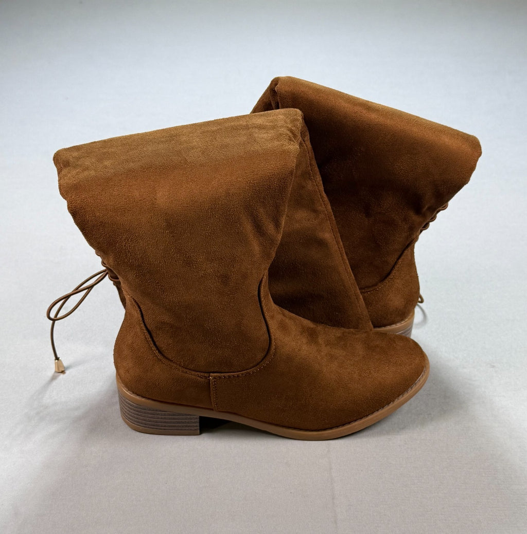 Eettaro Over Knee Faux Suede Boots Women 5 Camel Side Zip Almond Toe Block Heel
