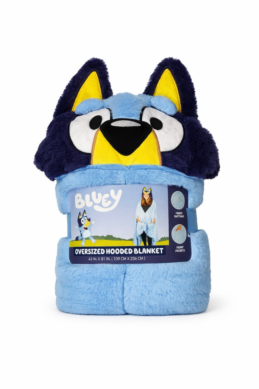 Bluey Oversized Large Adult Hooded Blanket 43”X81” Pockets & Buttons -BLUE | NEW