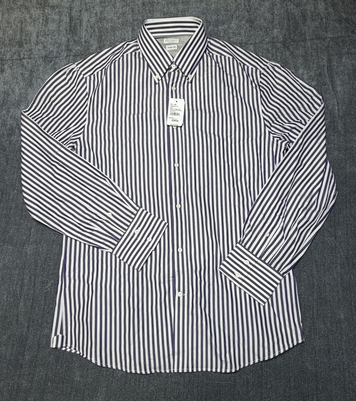 Brunello Cucinelli Button-Up Shirt Men's 2XL Blue/White Striped Slim Fit Collar