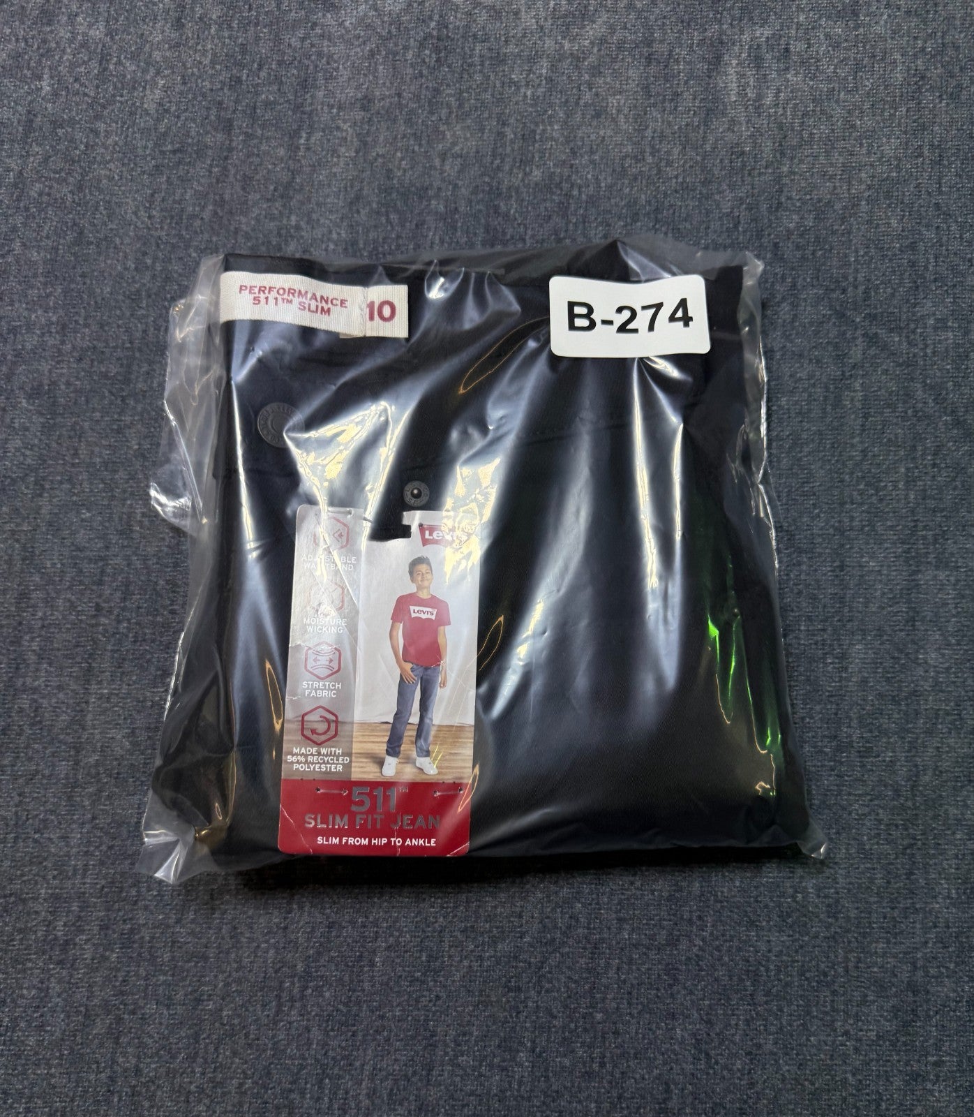 NWT Levi's 511 Slim Fit Performance Jeans Boys 10 Black Denim Stretch Straight
