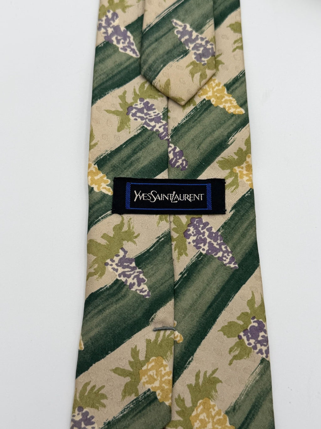 Vintage Yves Saint Laurent Necktie 100% Silk Tie Green Beige Floral Abstract Tie