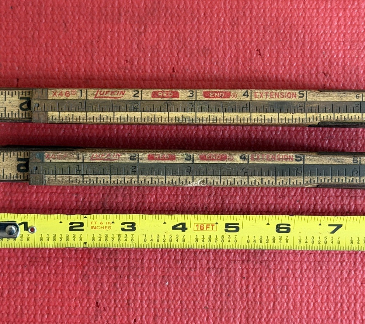 Vintage Lufkin X46 Folding Ruler 72" With Brass Extension LOT OF 2 Pc Made InUSA