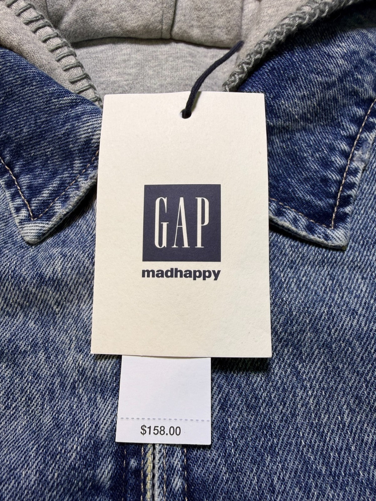 Gap X MadHappy Denim Jacket Men's Medium Blue Full-Zip Hooded Long Sleeve Collar