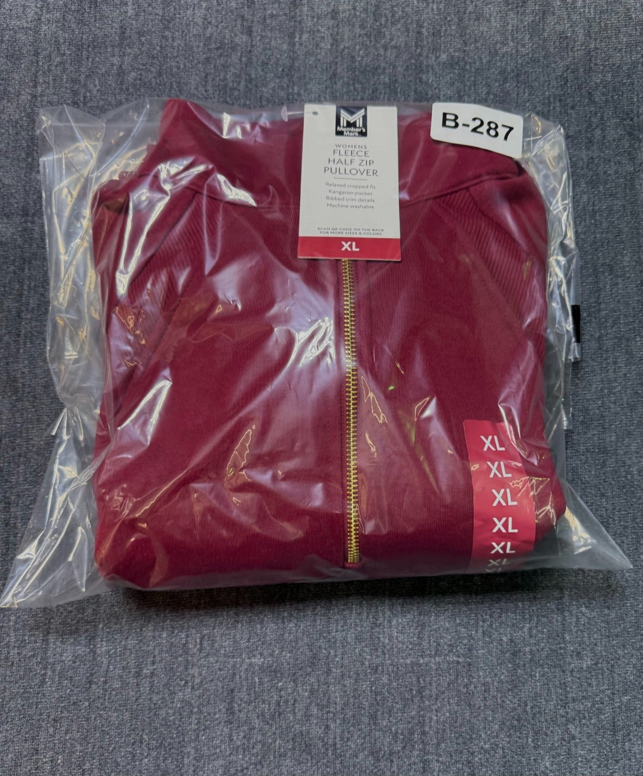 NWT Member's Mark Fleece Half-Zip Pullover Sweatshirts Womens XL Red Long Sleeve