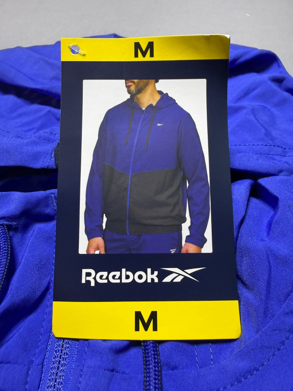 Reebok Full Zip Colorblock Adjustable Hood Training Woven Jacket Men Medium Blue