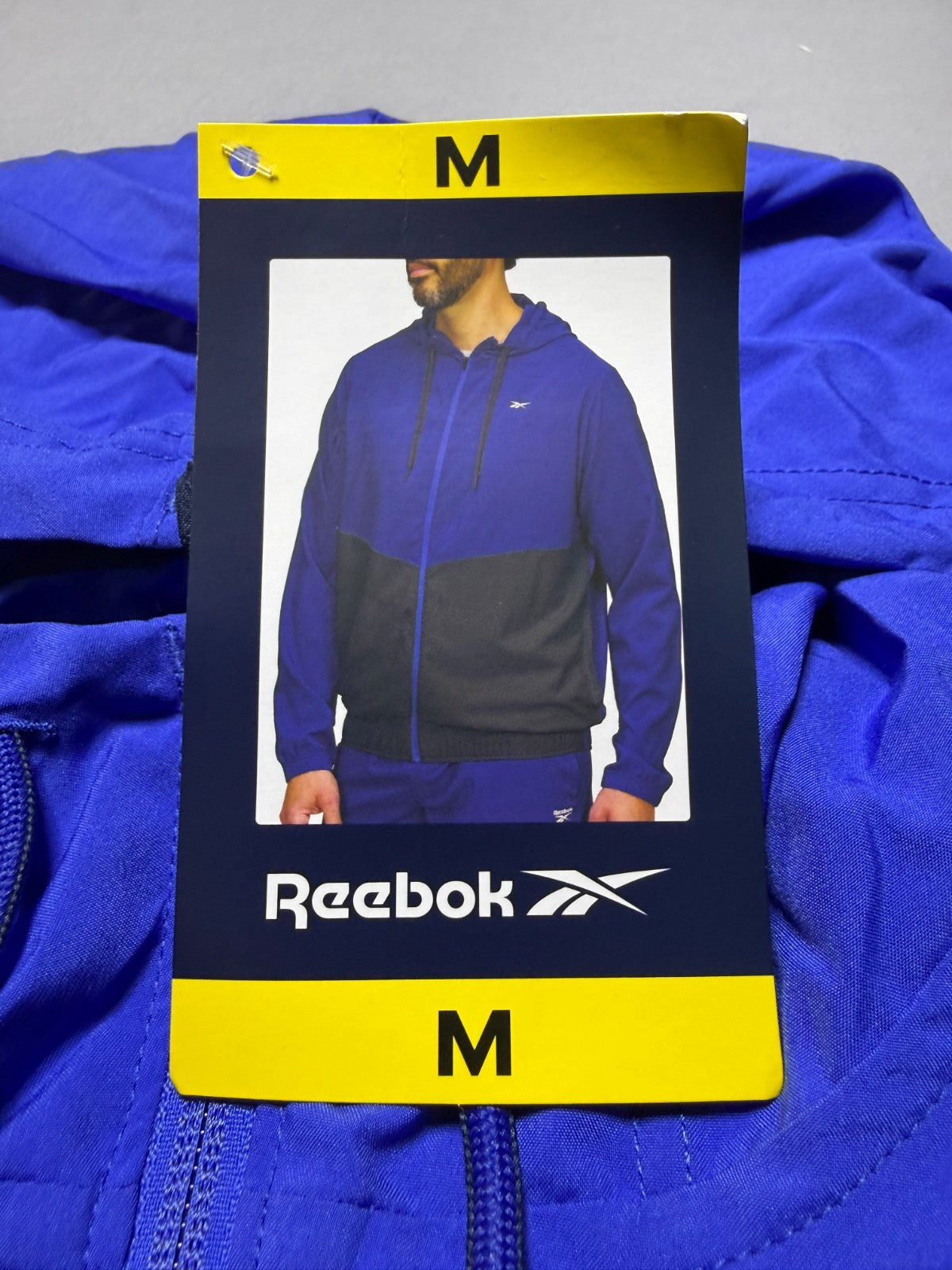 Reebok Full Zip Colorblock Adjustable Hood Training Woven Jacket Men Medium Blue