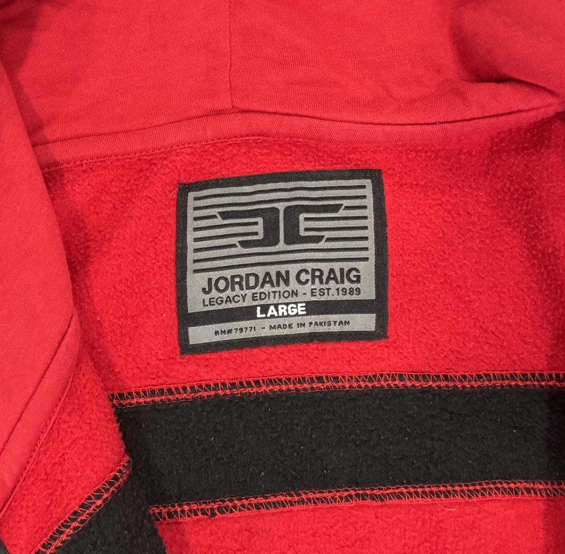 JORDAN CRAIG Hoodie Full Zip Jacket With Pockets Red & Black Mens Size L Large