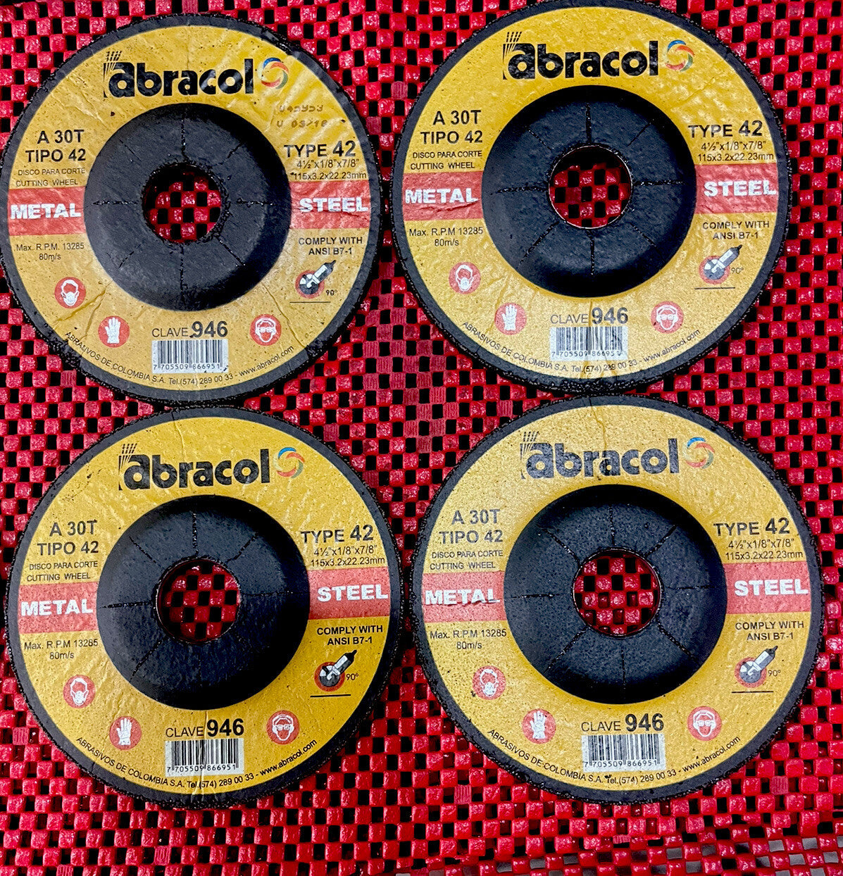 Abracol 7 Pc Lot 4-1/2” X 1/8” X 7/8” Metal & Steel Cutting and Grinding Disc N4