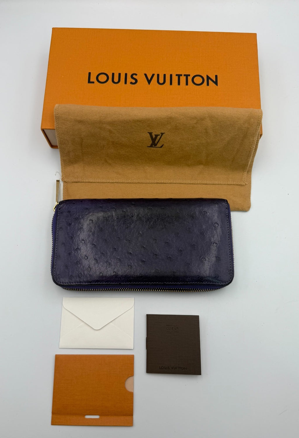 Louis Vuitton Monogram Zippy Organizer Wallet Women's Blue Ostrich Leather