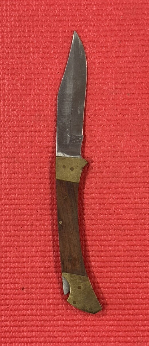 Vintage Single Folding Blade Pocket Knife 4"Pakistan Stainless Brass Wood Handle