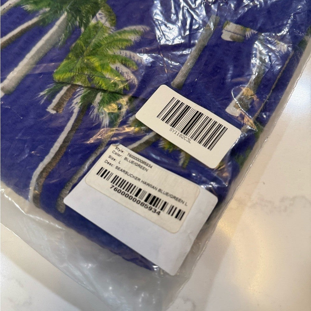 Rhude Searsucker Hawaiian Blue Palm Tree Print Men's Shirt Size Large New