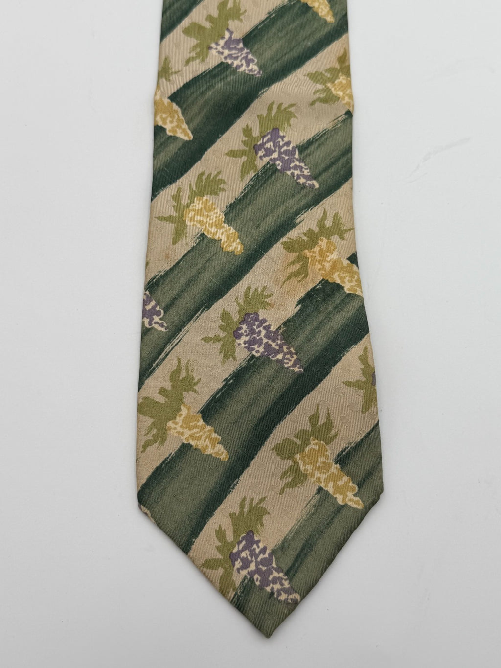 Vintage Yves Saint Laurent Necktie 100% Silk Tie Green Beige Floral Abstract Tie