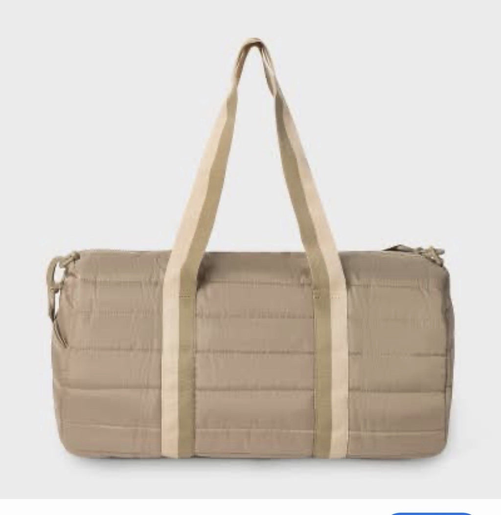NWT Champion Billie Quilted Duffel Bag Beige Puffer Weekender Gym Travel Tote